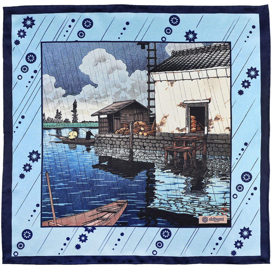 Ukiyo-e Silk Pocket Square - Ushibori - 40x40cm
