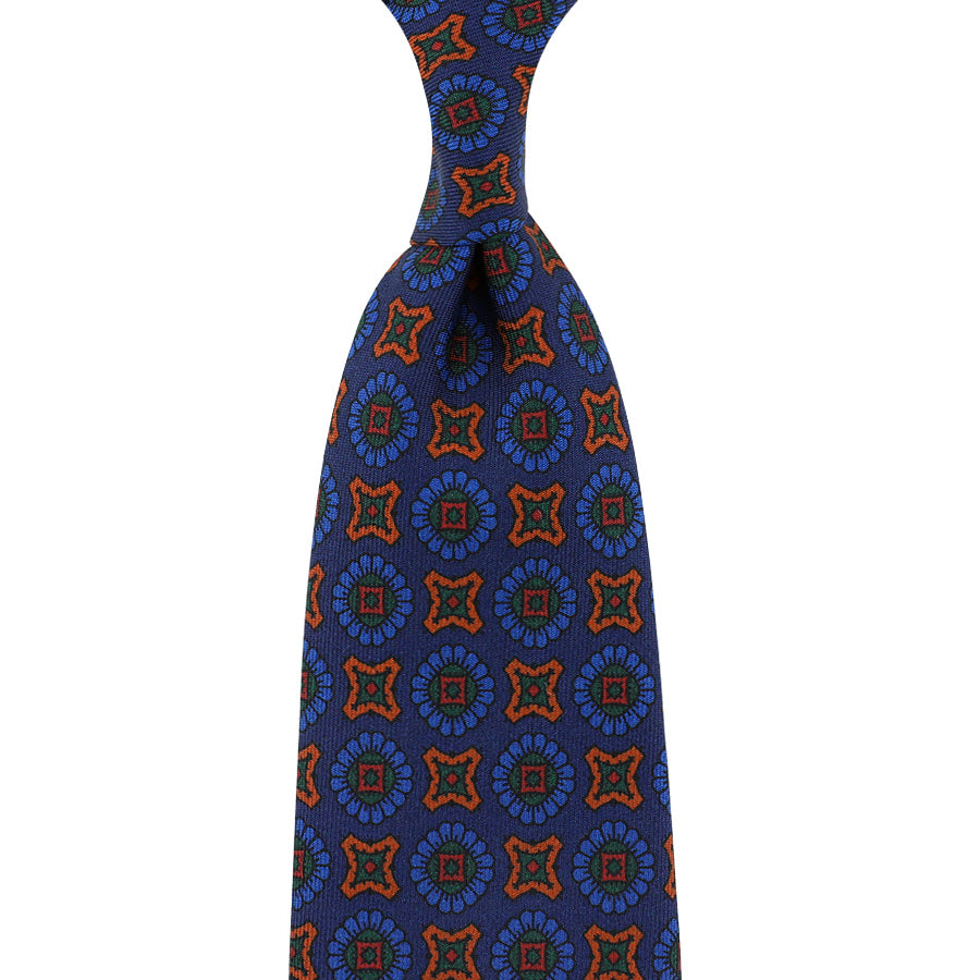 Ancient Madder Silk Tie - Navy - Hand-Rolled