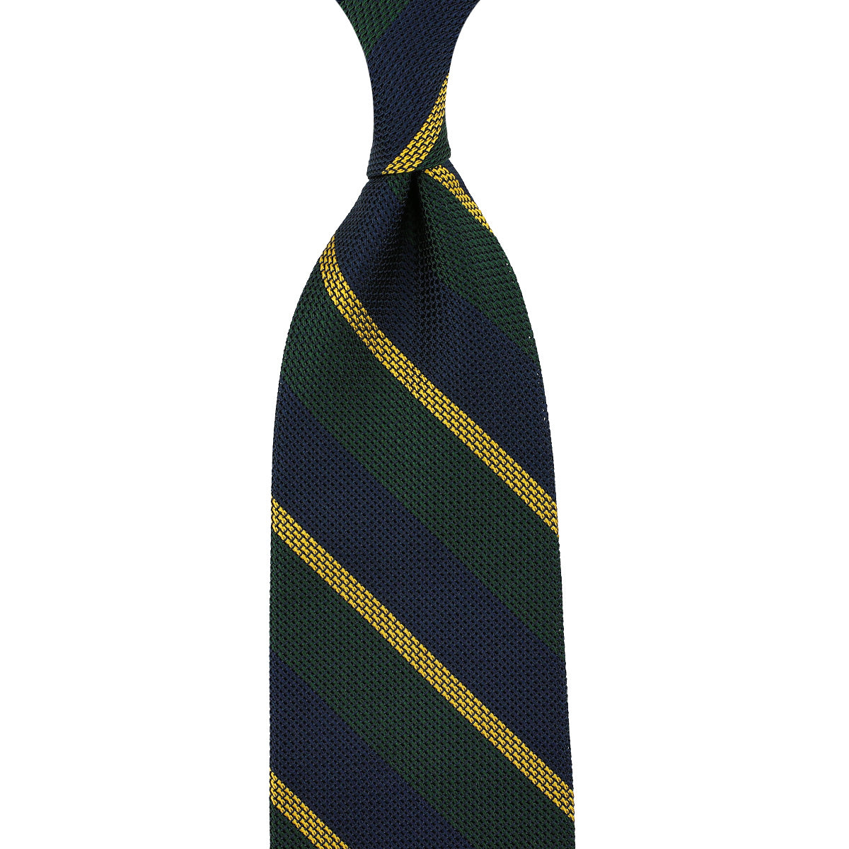 Striped Fina Grenadine Silk Tie - Navy / Forest / Yellow