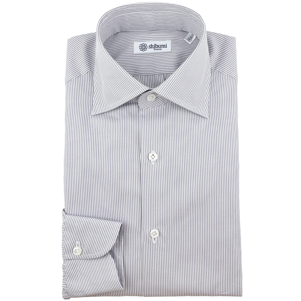 Poplin Semi Spread Shirt - White / Light Grey - Hairline Stripe Shibumi Firenze Poplin Semi Spread Shirt - White / Light Grey - Hairline Stripe Shibumi Firenze