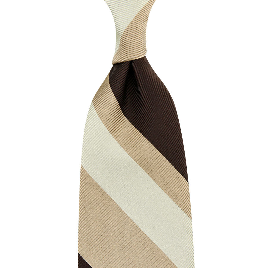 Super Repp Stripe Silk Tie - Brown / Beige / Ivory
