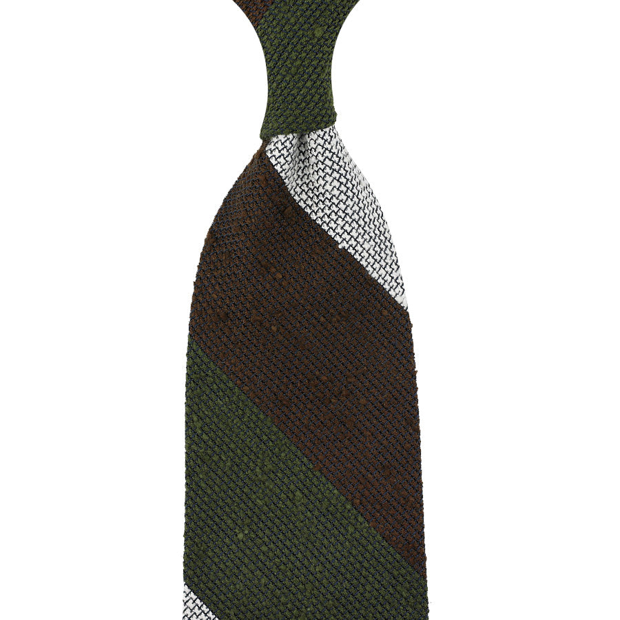 Shantung Grenadine Silk Tie - Olive / Brown / White