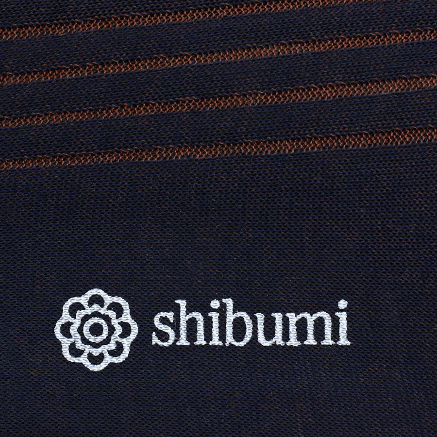 Knee Socks - Shadow Stripes - Navy / Chestnut - Pure Cotton