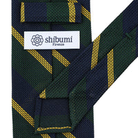 Striped Fina Grenadine Silk Tie - Navy / Forest / Yellow