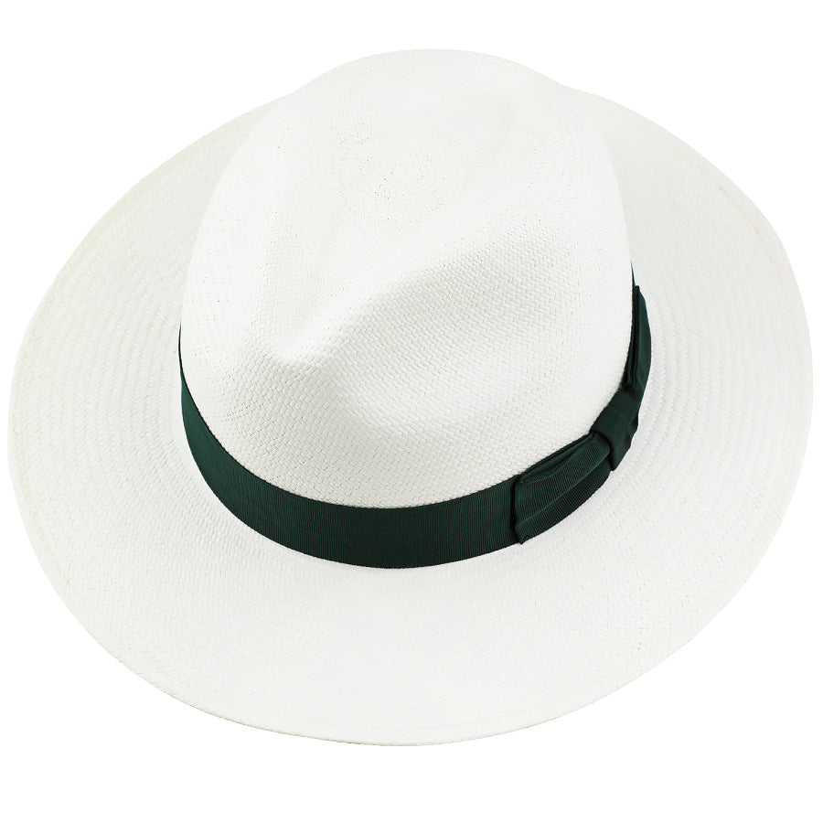 Panama Hat - Ivory - Forest Green Ribbon - Llano