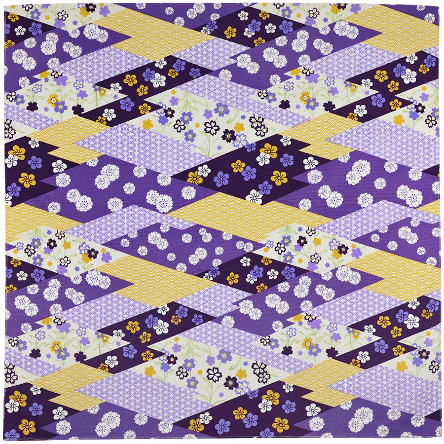 Kimono Motif Cotton Handkerchief - Purple
