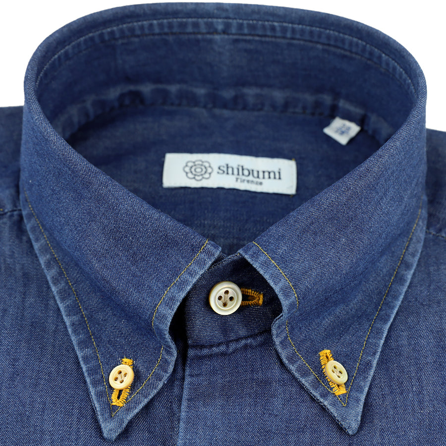Denim Button Down Shirt - Mid Blue - Regular Fit