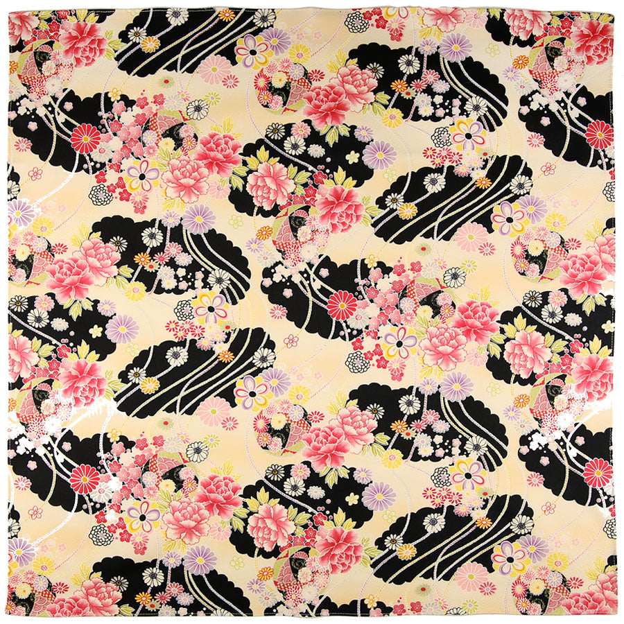 Kimono Motif Cotton Handkerchief - Cream