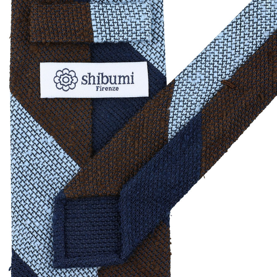 Shantung Grenadine Silk Tie - Navy / Brown / Sky
