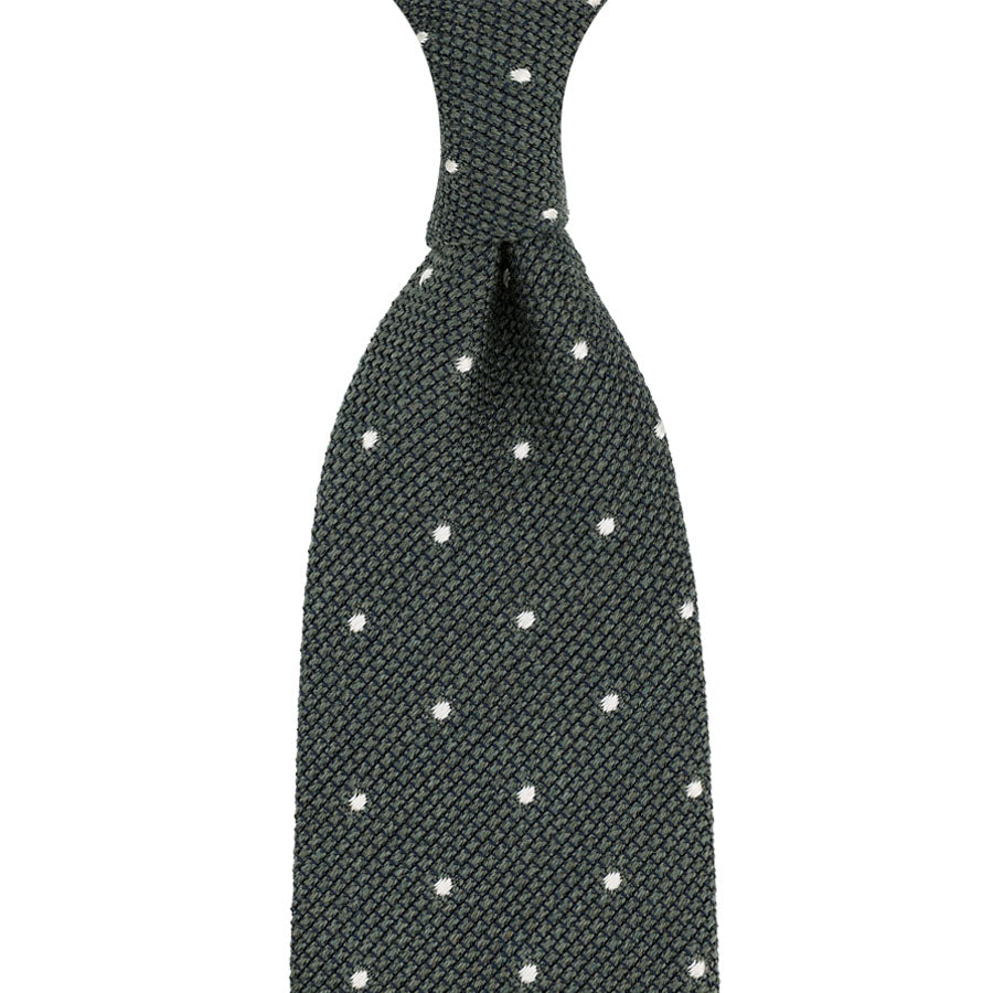 Dotted Wool/Silk Grenadine Tie - Greenish Grey - Hand-Rolled
