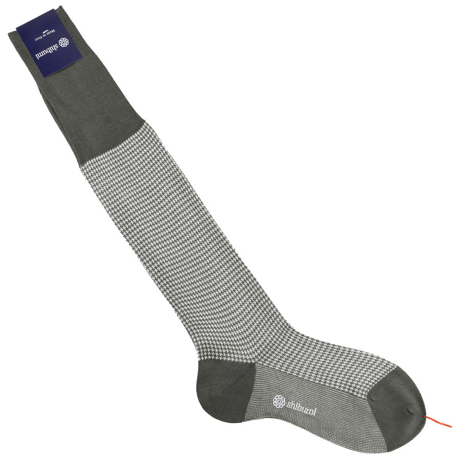 Knee Socks - Houndstooth - Mid Grey - Pure Cotton