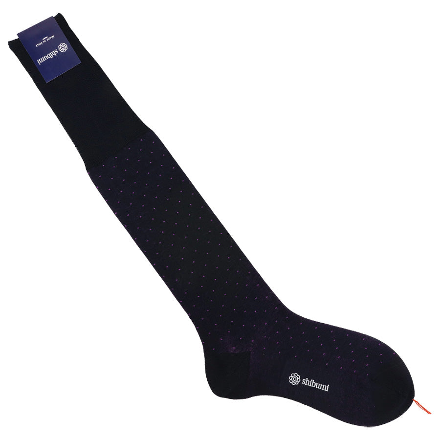 Knee Socks - Dots - Navy / Eggplant - Pure Cotton