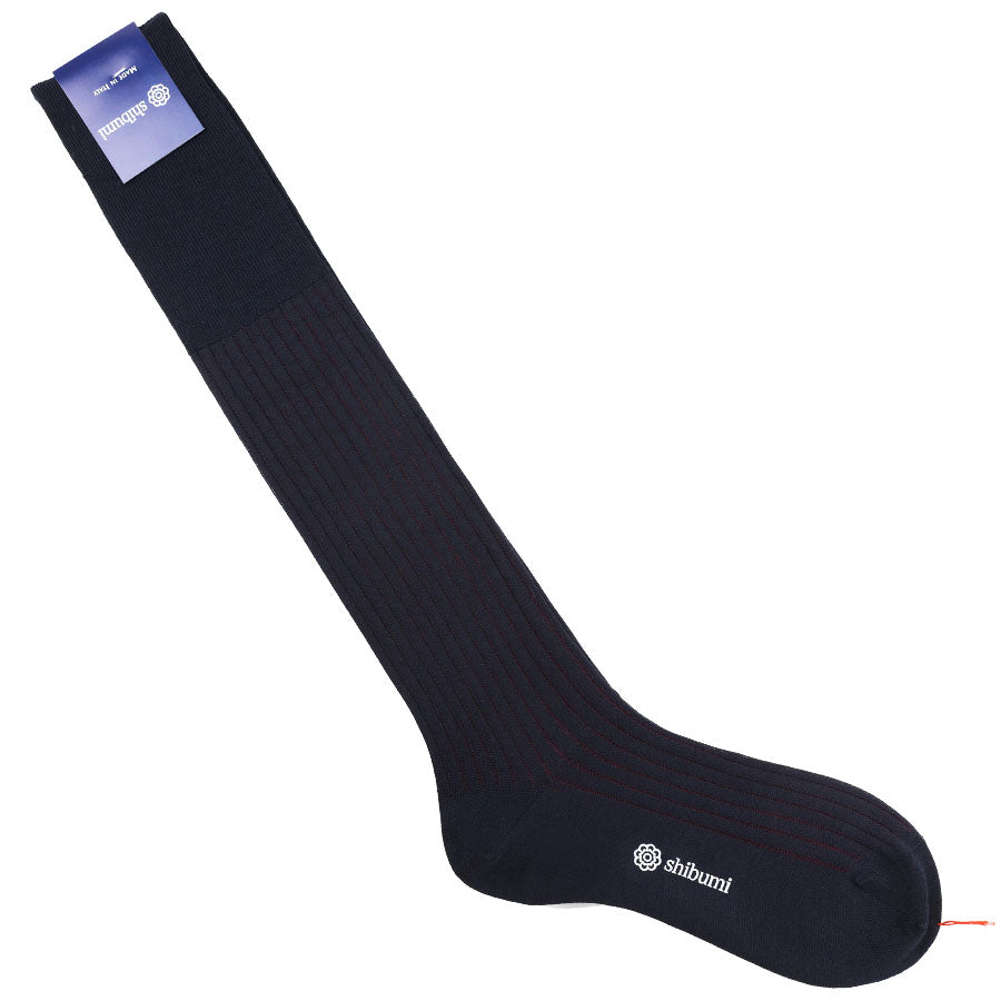 Knee Socks - Shadow Stripes - Navy / Burgundy - Wool