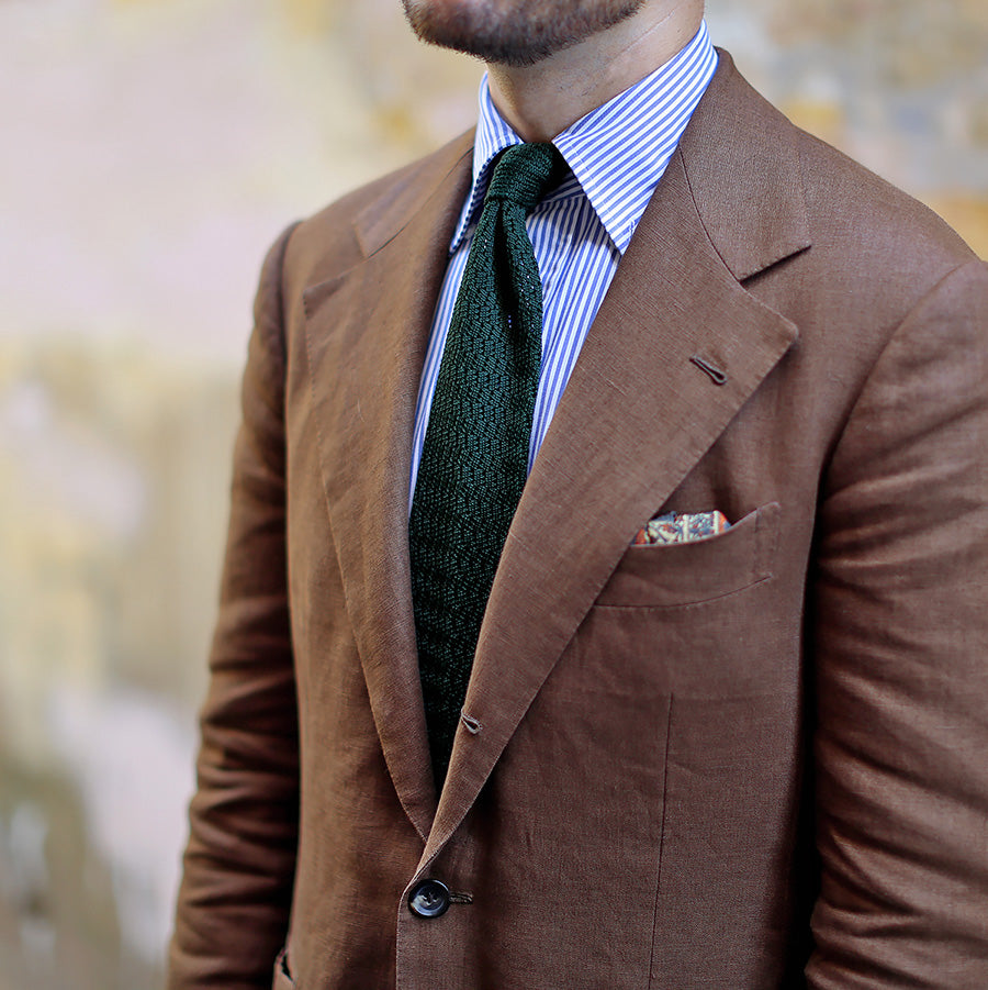 Zigzag Silk Knit Tie - Forest Green