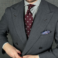 Shibumi-Flower Jacquard Silk Tie - Burgundy - Hand-Rolled