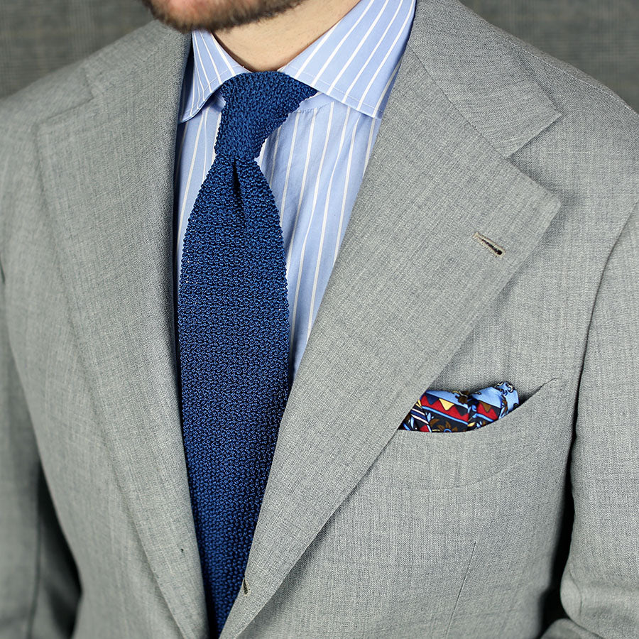 Crunchy Silk Knit Tie - Light Navy