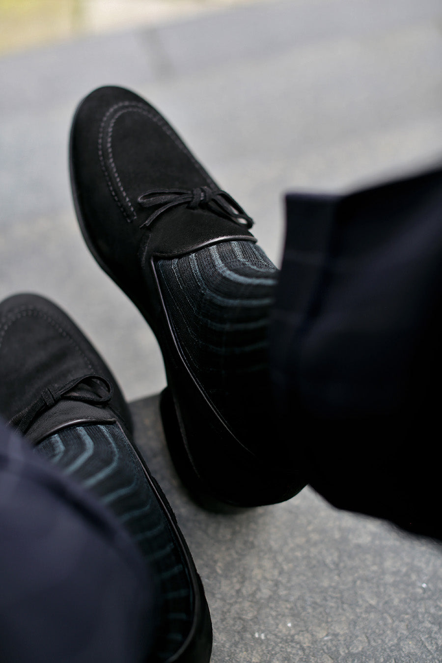 Knee Socks - Shadow Stripes - Black / Grey - Pure Cotton