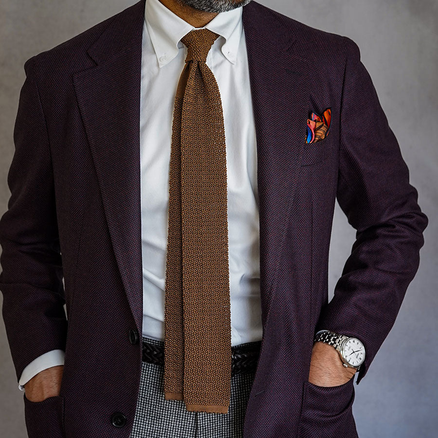 Crunchy Silk Knit Tie - Copper