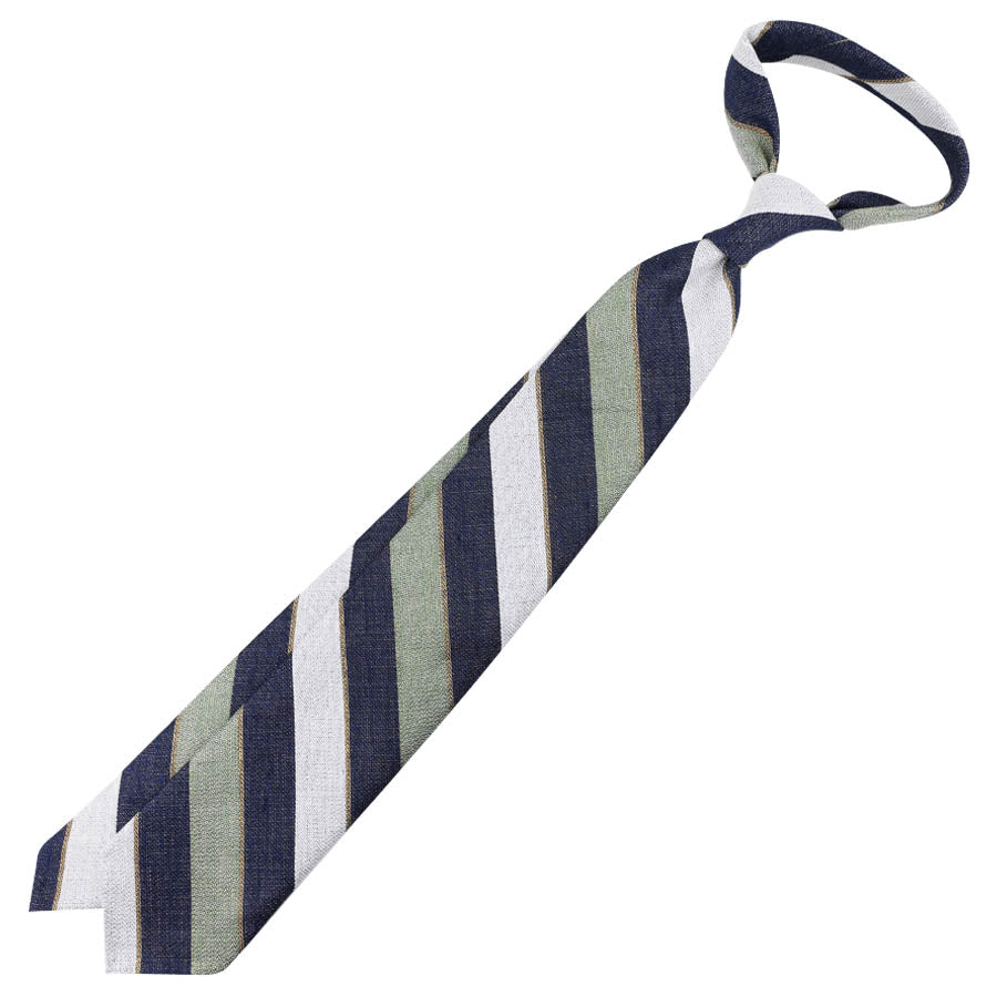 Striped Cotton / Silk / Linen Tie - Ivory / Navy / Pistachio