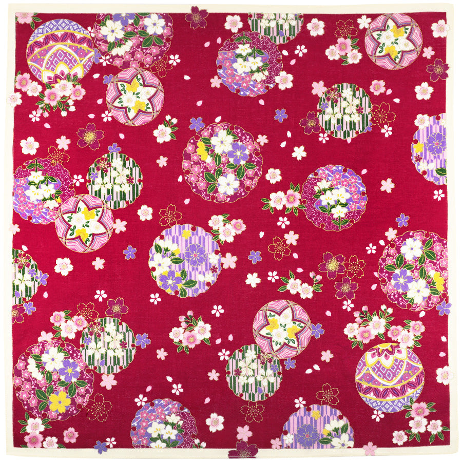 Kimono Motif Cotton Handkerchief - Cherry