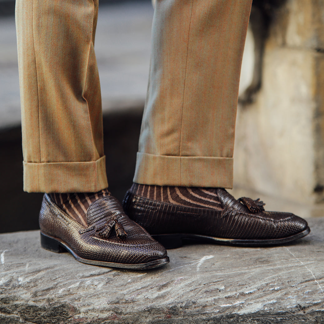 Knee Socks - Shadow Stripes - Chocolate / Beige - Pure Cotton