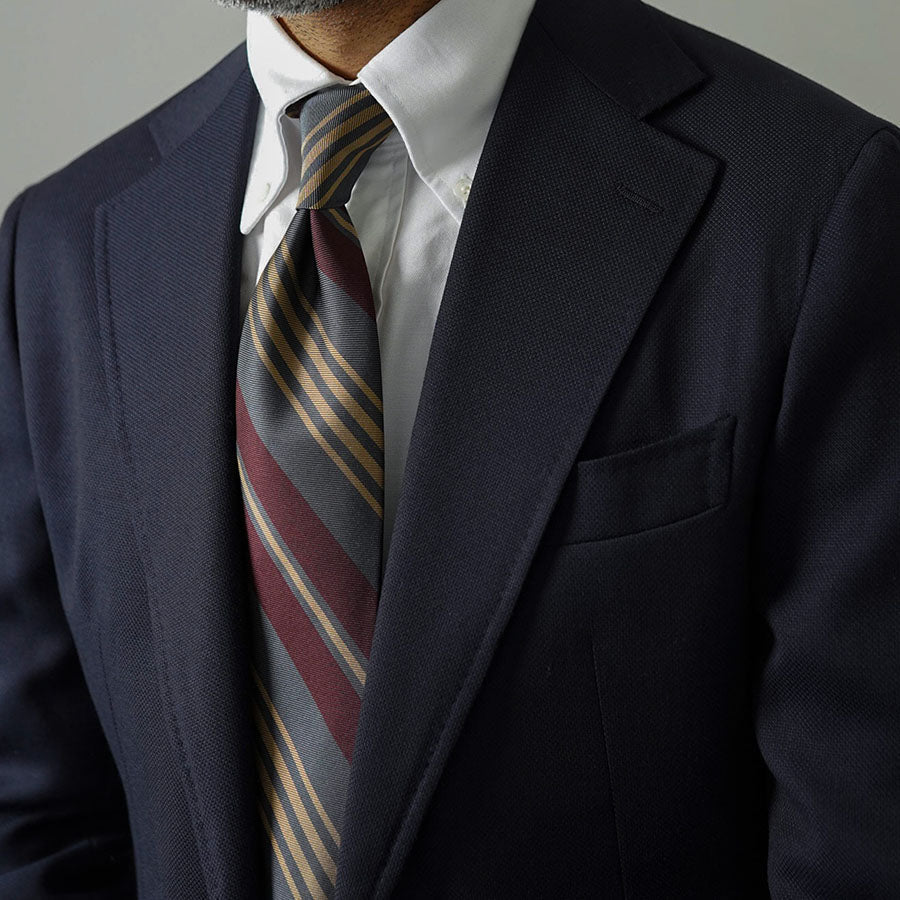 Repp Stripe Silk Tie - Burgundy / Grey / Beige