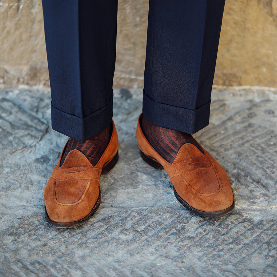 Knee Socks - Shadow Stripes - Brown / Copper - Pure Cotton