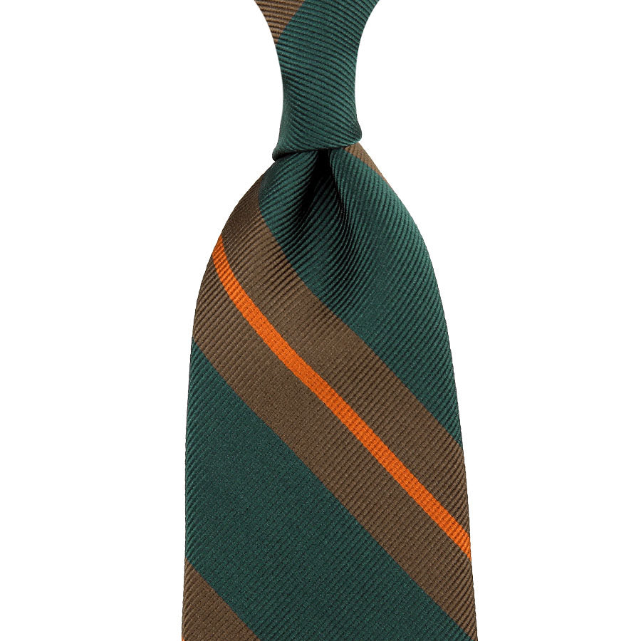 Super Repp Stripe Silk Tie - Forest / Brown / Orange