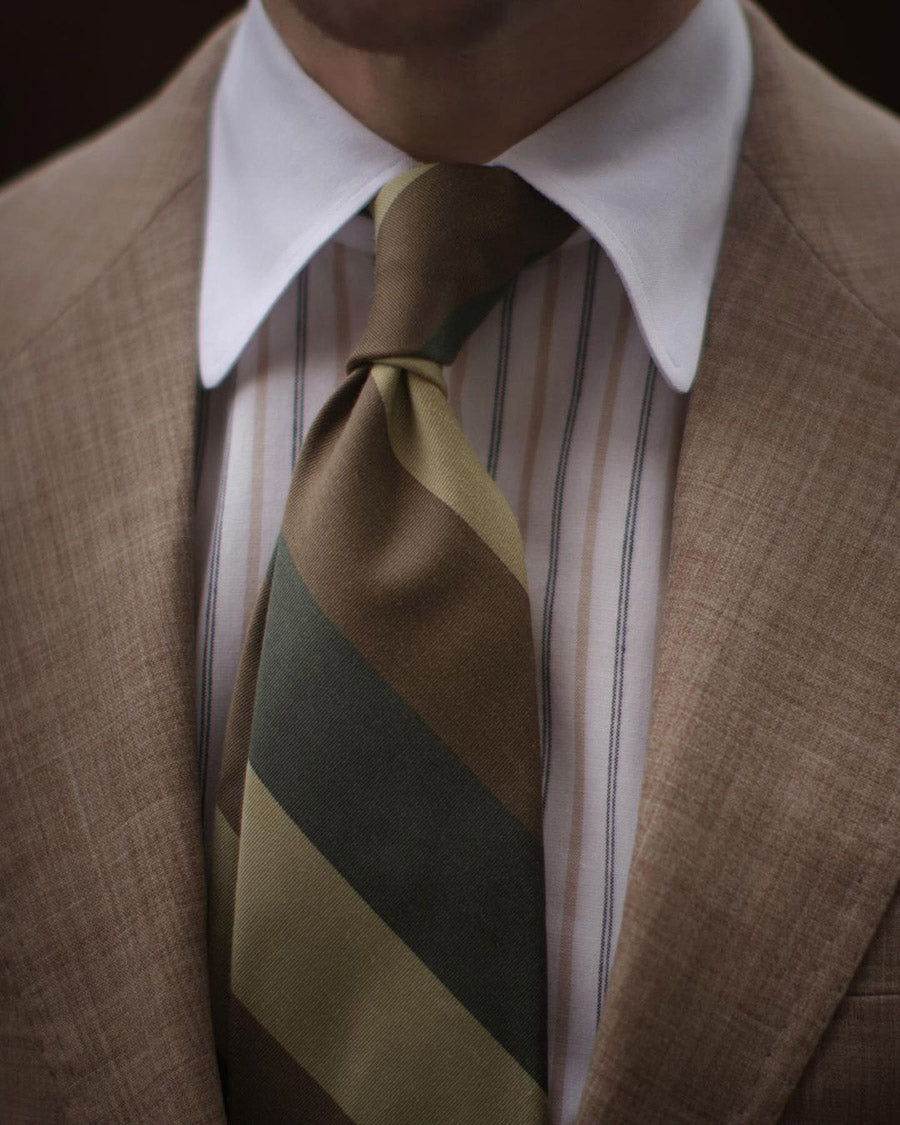 Triple Block Stripe Wool / Cotton Tie - Olive / Green / Mint