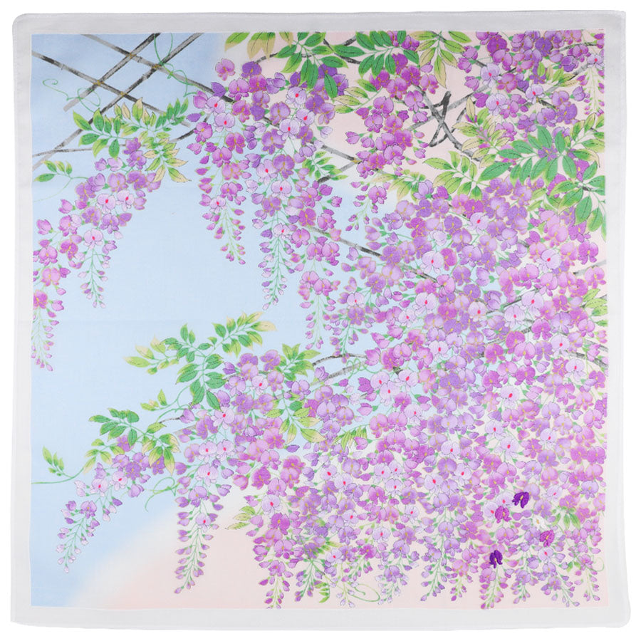 Floral Motif Cotton Handkerchief - Lavender / Sky Blue