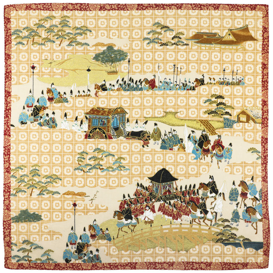 Kyoto Motif Cotton Handkerchief - Beige