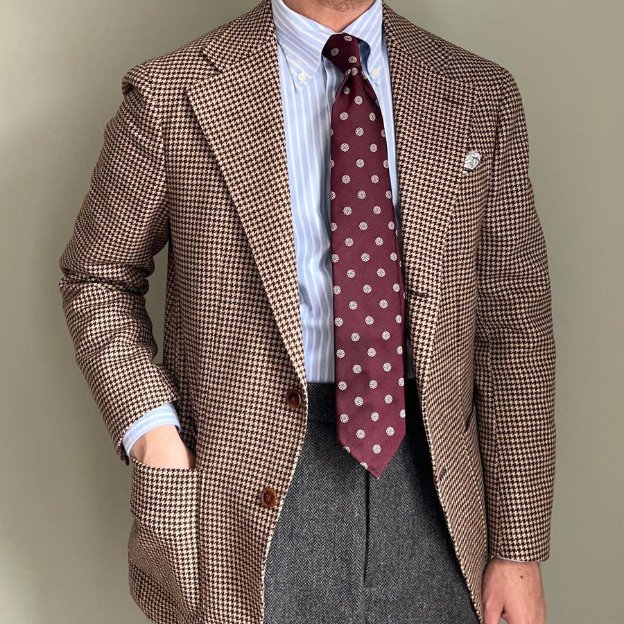 Shibumi-Flower Jacquard Silk Tie - Burgundy - Hand-Rolled