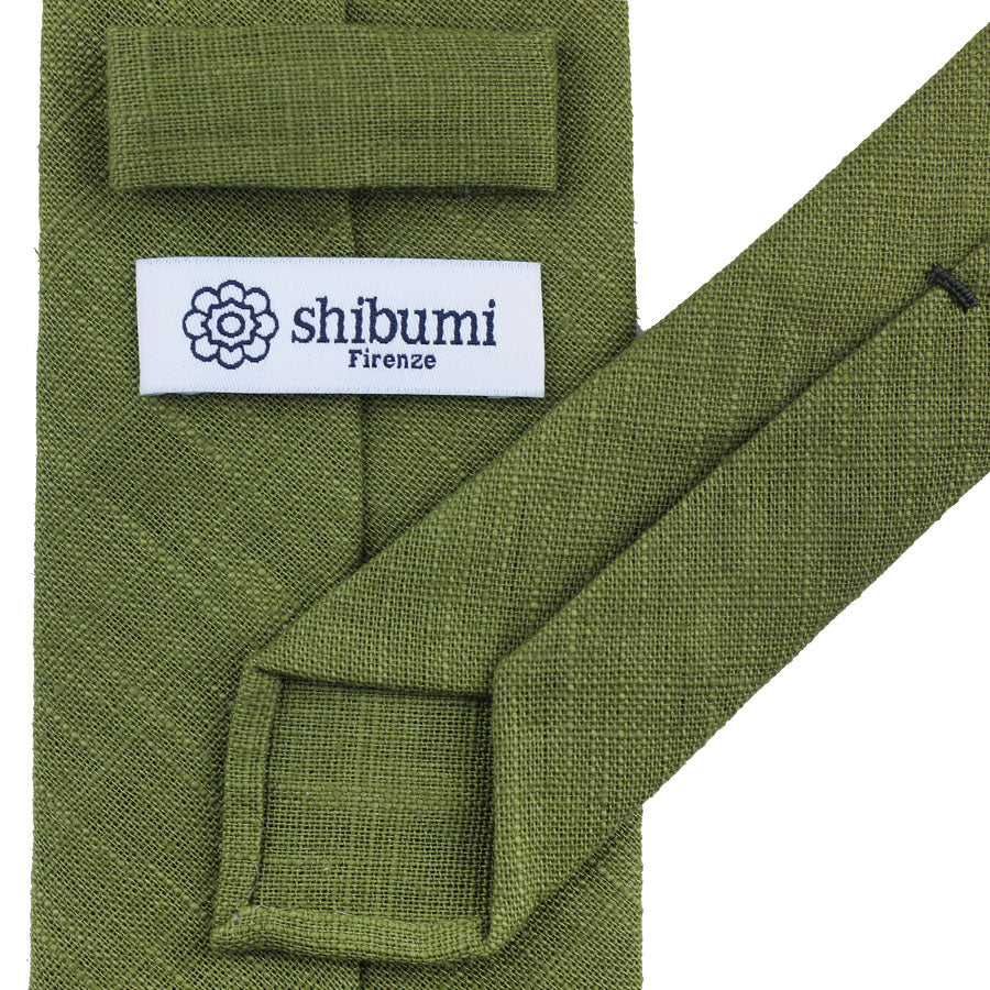 Japanese Ramie Tie - Olive - Hand-Rolled