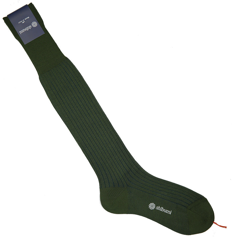 Knee Socks - Shadow Stripes - Olive / Blue - Pure Cotton Knee Socks - Shadow Stripes - Olive / Blue - Pure Cotton