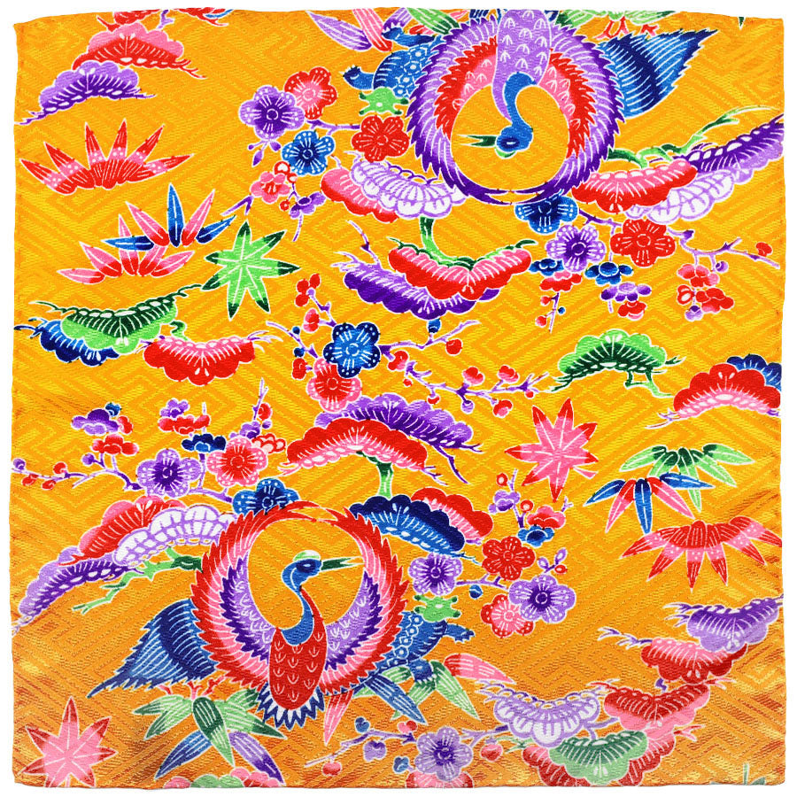 Vintage Kimono Silk Pocket Square - Orange