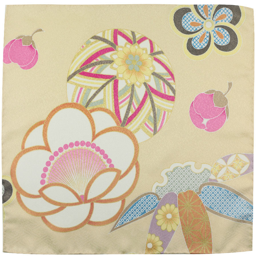 Vintage Kimono Silk Pocket Square - Champagne