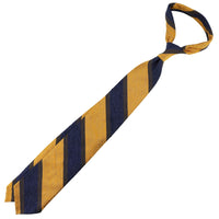 Striped Soft Shantung Silk Tie - Yellow / Navy / Brown