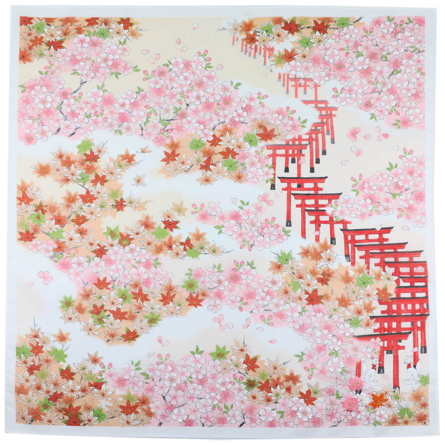 Kyoto Motif Cotton Handkerchief - Coral / Pink