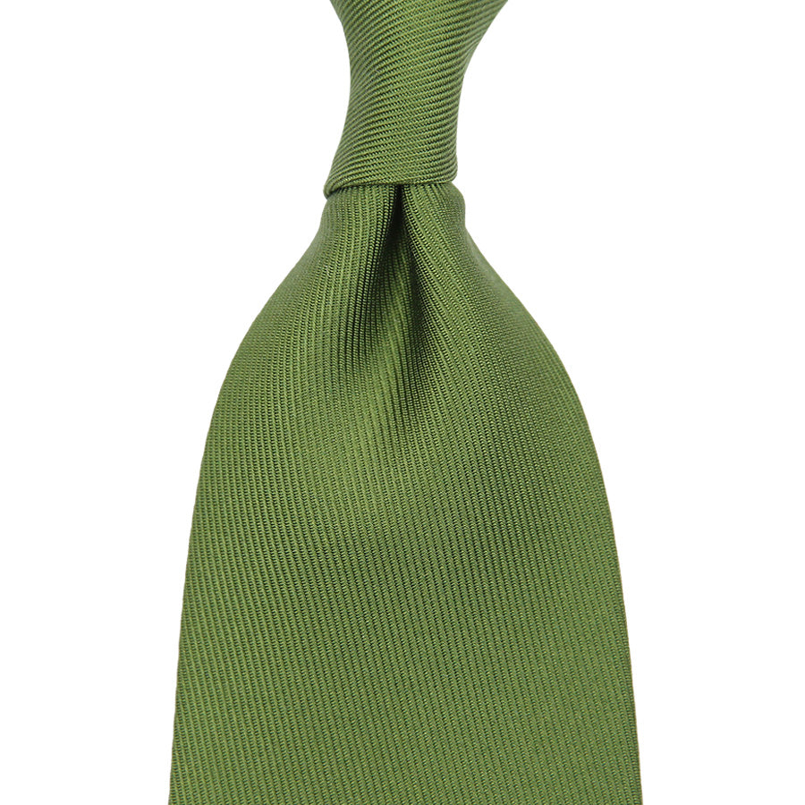 50oz Plain Dyed Silk Tie - Olive - Hand-Rolled