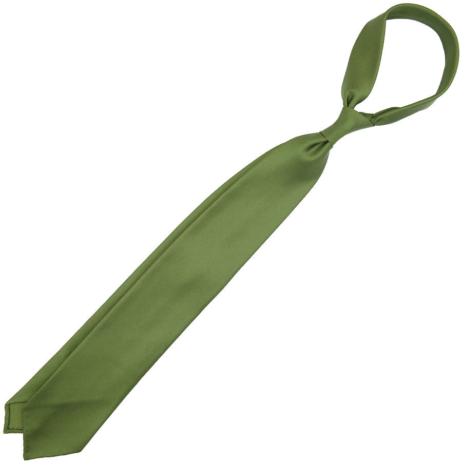 50oz Plain Dyed Silk Tie - Olive - Hand-Rolled