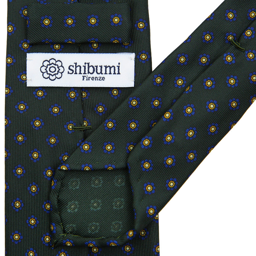 Shibumi-Flower Printed Silk Tie - Madder Green - Hand-Rolled