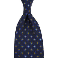 Shibumi-Flower Printed Silk Bespoke Tie - Navy