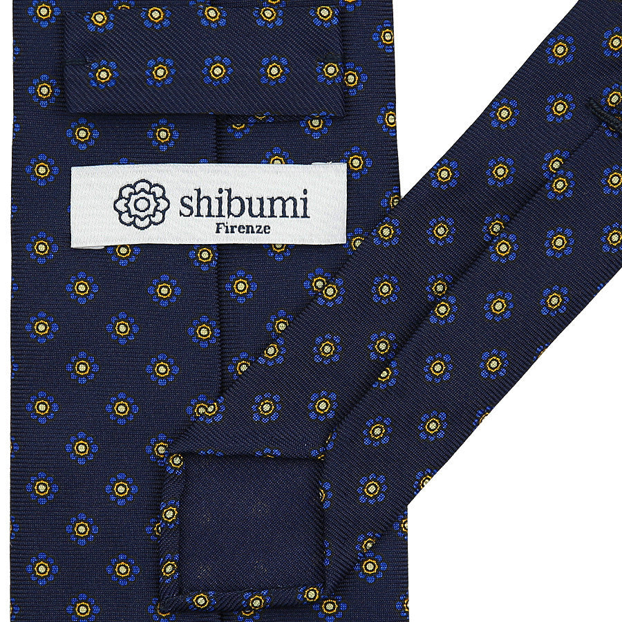 Shibumi-Flower Printed Silk Bespoke Tie - Navy