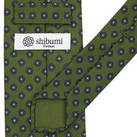 Shibumi-Flower Printed Silk Tie - Olive - Handrolled