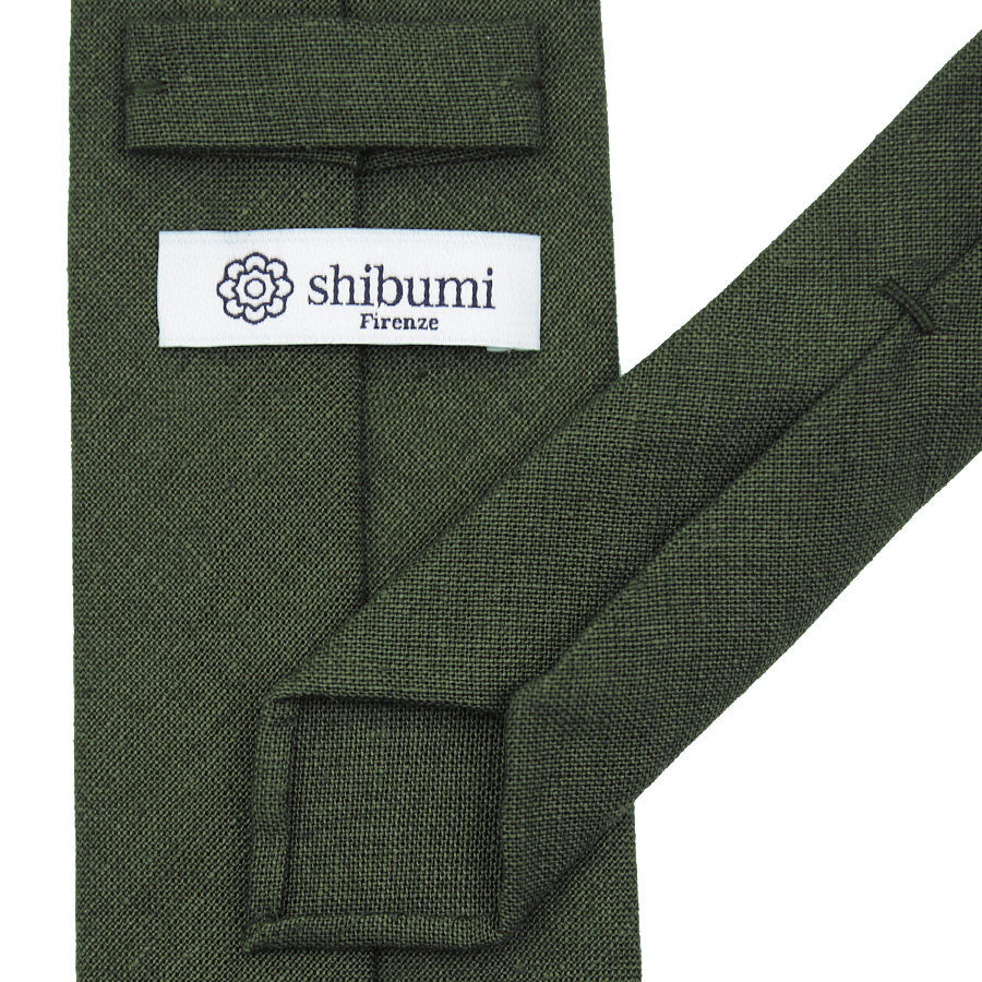 Japanese Ramie Tie - Dark Olive - Hand-Rolled