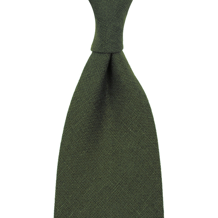 Japanese Ramie Tie - Dark Olive - Hand-Rolled