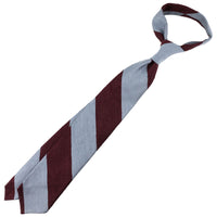 Block Stripe Shantung Silk Tie - Grey / Burgundy