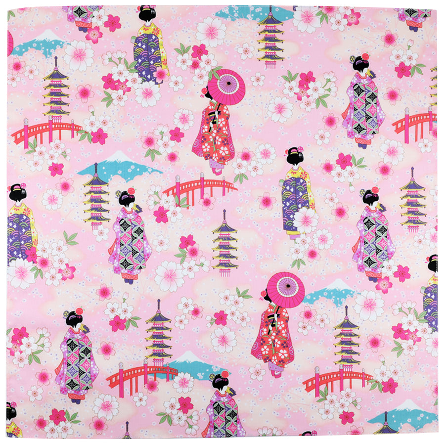 Maiko Motif Cotton Handkerchief - Pink