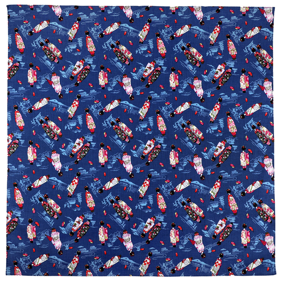 Maiko Motif Cotton Handkerchief - Navy