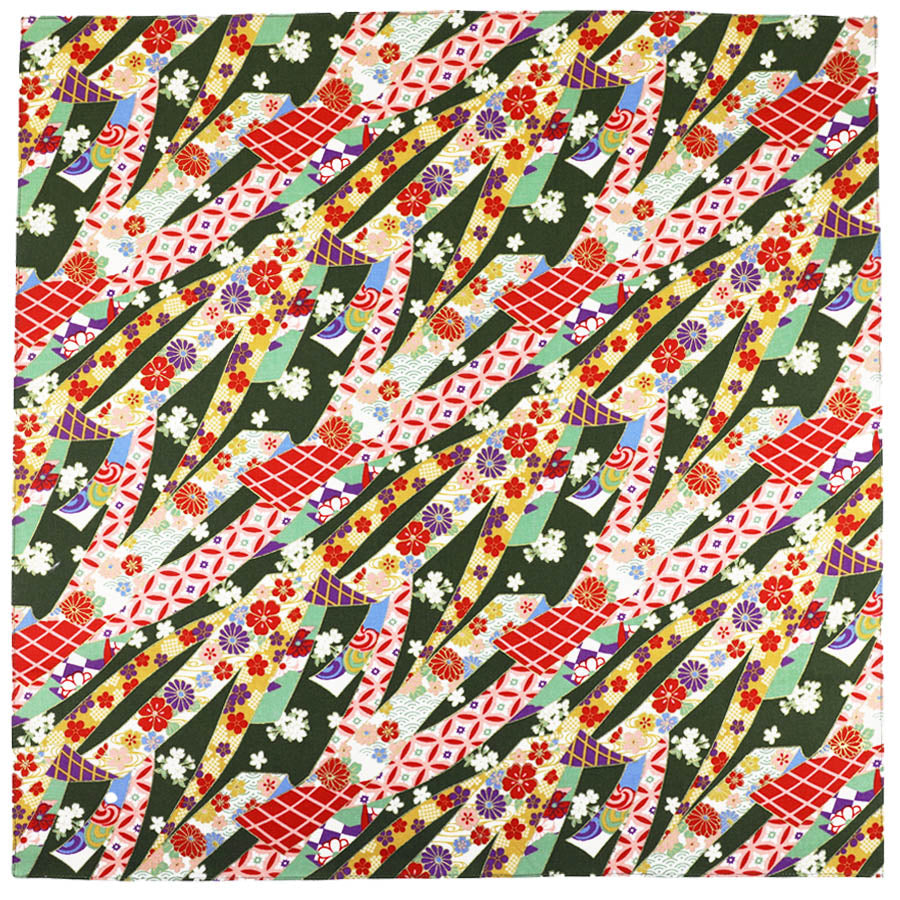 Kimono Motif Cotton Handkerchief - Olive